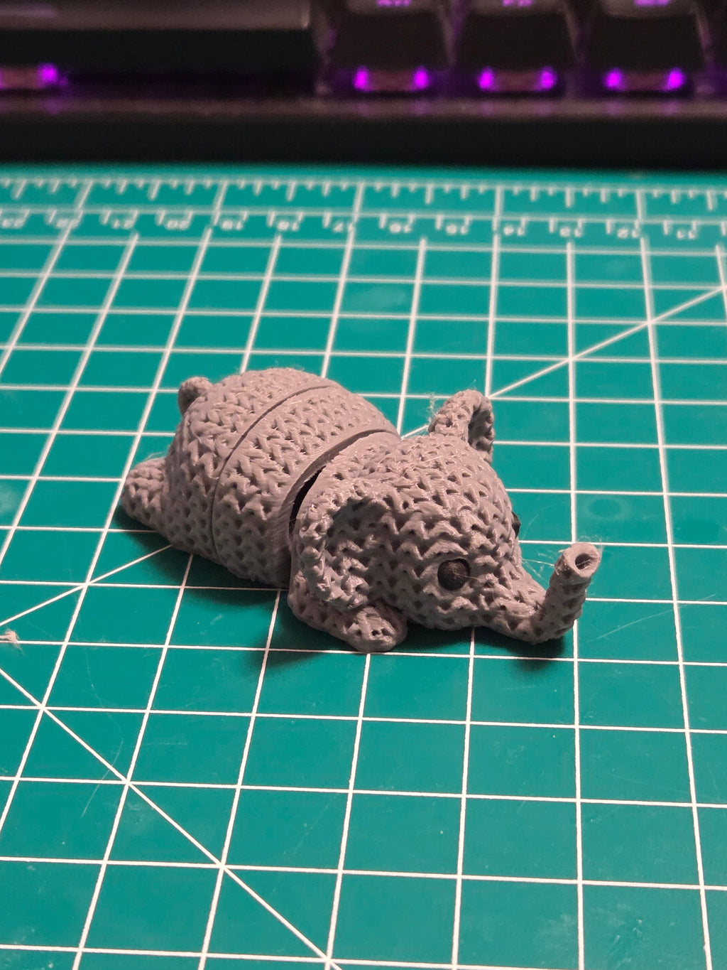 Articulating Elephant Figurine | Knitted Texture 3D Printed Desk Decor, Animal Lover Gift