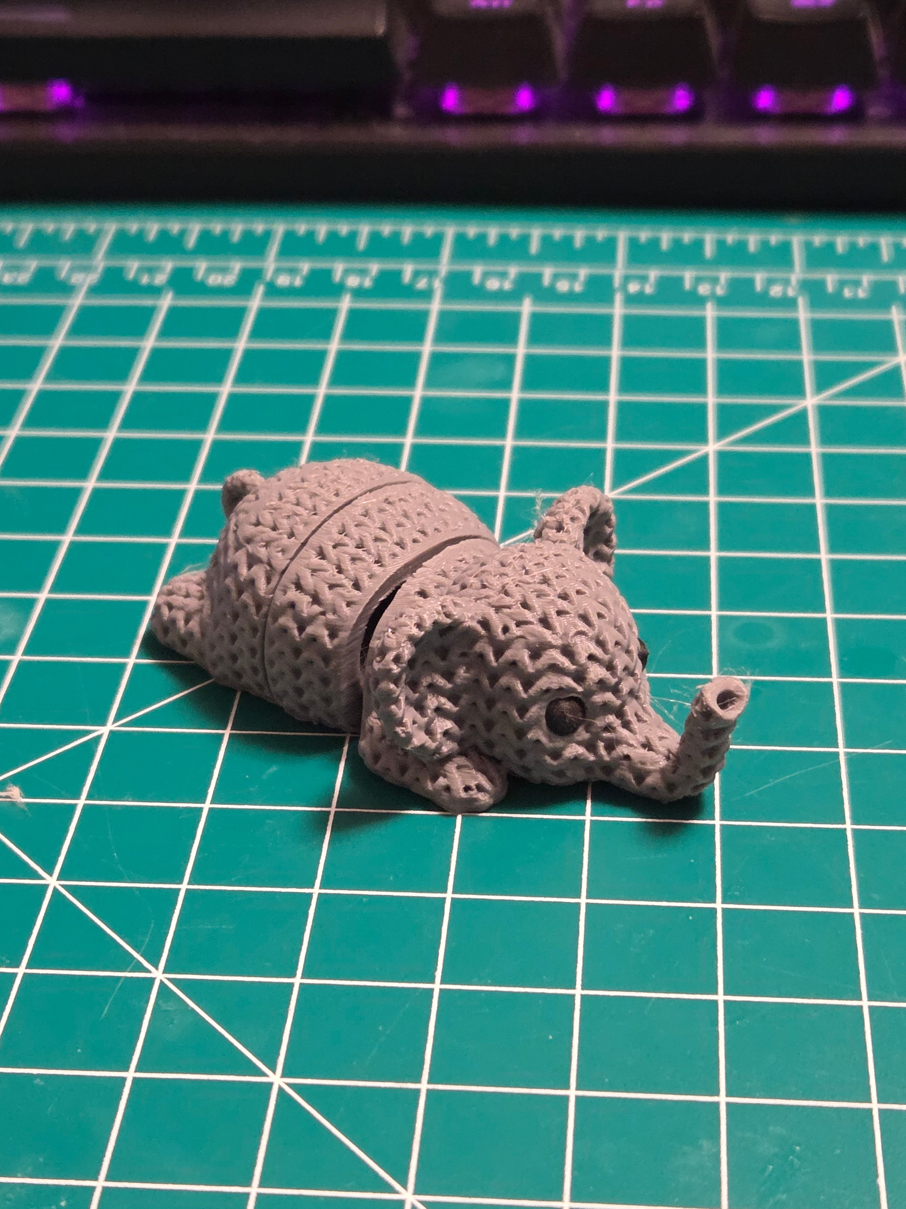 Articulating Elephant Figurine | Knitted Texture 3D Printed Desk Decor, Animal Lover Gift