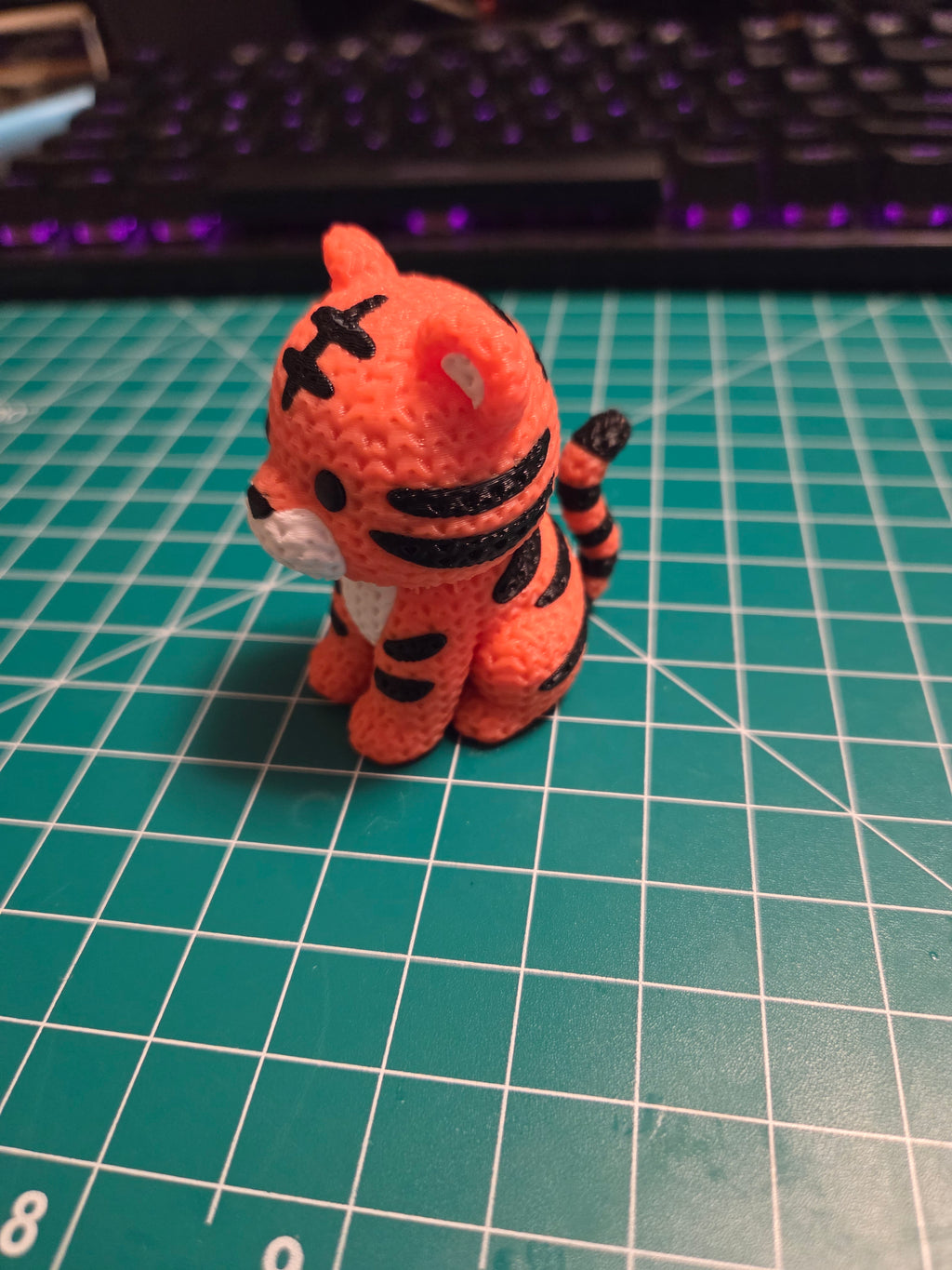 Knitted Texture Tiger Figurine | 3D Printed Animal Desk Decor, Animal Lover Collectible