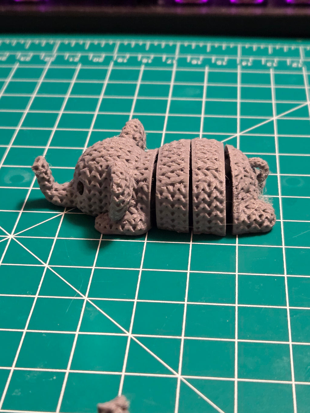 Articulating Elephant Figurine | Knitted Texture 3D Printed Desk Decor, Animal Lover Gift