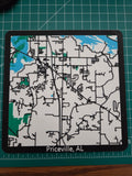 Map of Priceville, AL on a cutting mat