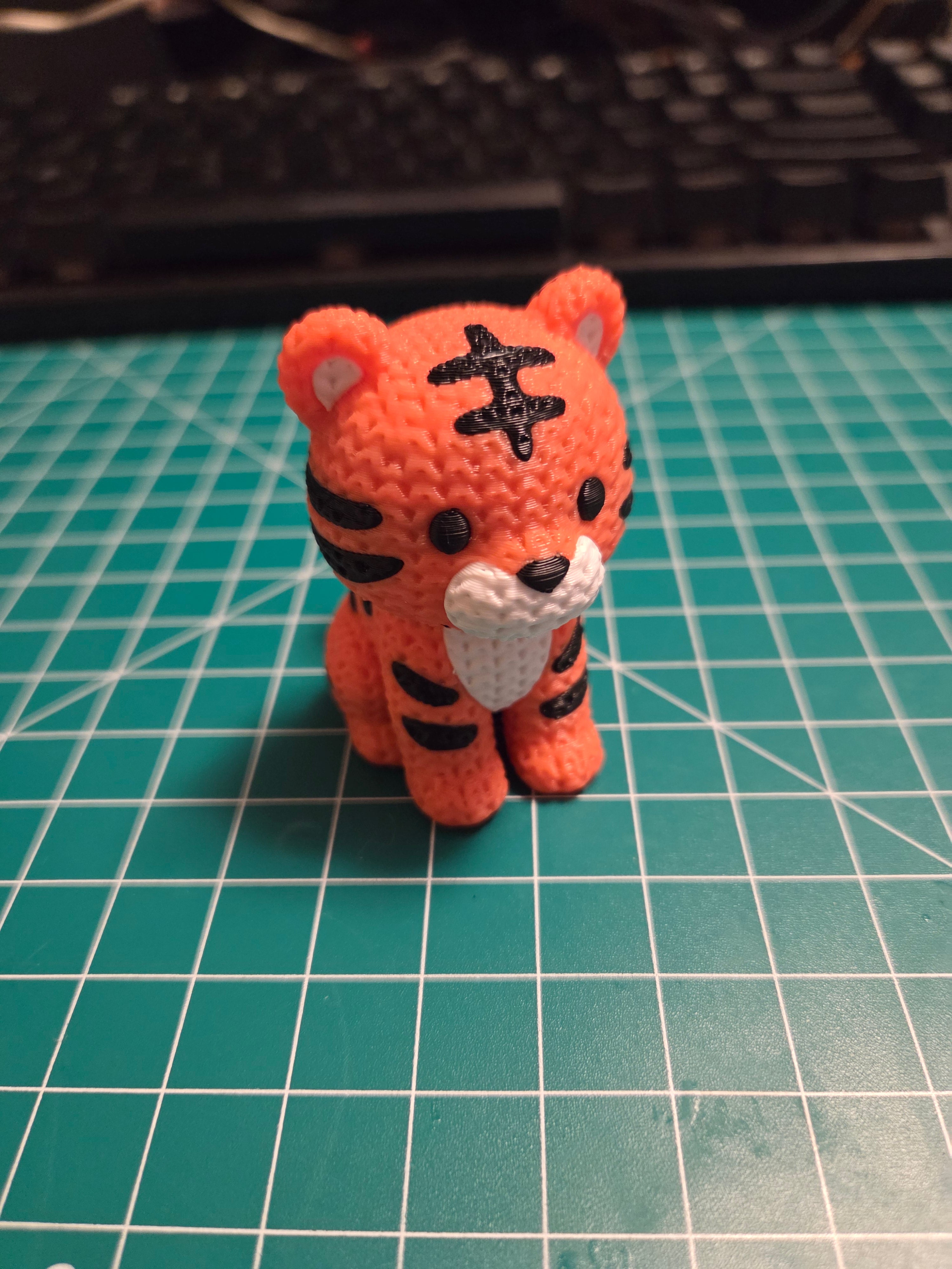 Knitted Texture Tiger Figurine | 3D Printed Animal Desk Decor, Animal Lover Collectible